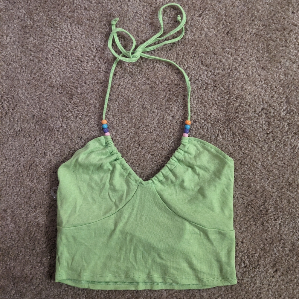 PacSun Lime Green Halter Top with Beaded Straps